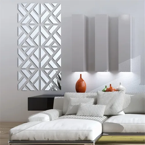 Vista 9 de Calcomanías de pared de espejo 3D, 4 piezas de calcomanías de pared de arte de cristal acrílico, autoadhesivas, espejo extraíble, azulejos de pared