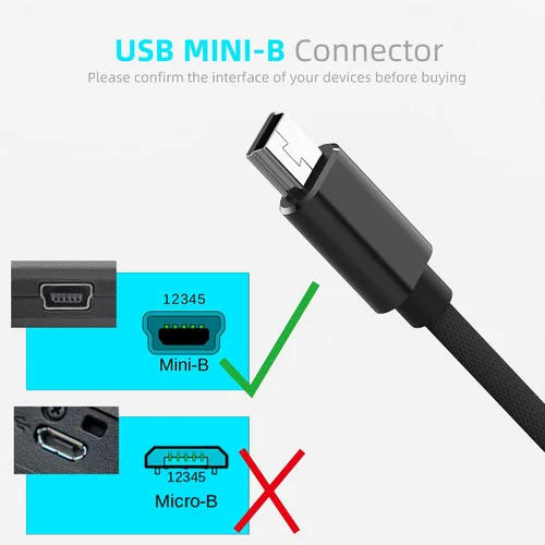 Vista 3 de HIEbee Mini USB OTG Cable para Cámaras Digitales - USB A Hembra a Mini USB B Adaptador Macho de 5 pines Cable Trenzado