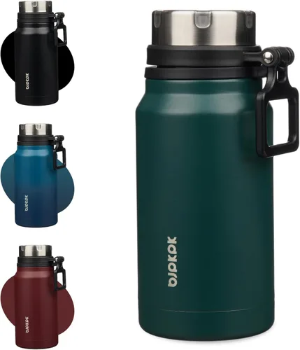 Vista 14 de BJPKPK Botella de agua aislada de 24 onzas con asa, sin BPA, botella térmica de viaje de acero inoxidable reutilizable, botella de agua grande, Negro
