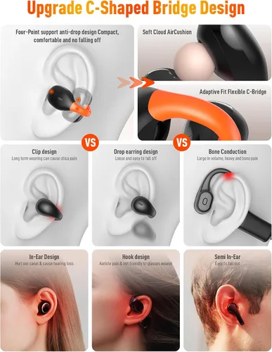 Vista 6 de Auriculares inalámbricos abiertos deportivos con clip con luces de flash nocturno para iPhone 17 16 Galaxy S26 S25 S24, conducción ósea cómoda