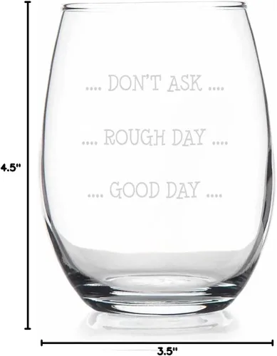 Vista 3 de HTDesigns Copa de vino con texto en inglés "Don't Ask Stemless" - Regalo para el mal día - Refranes de copas de vino - Bonita copa de vino - Copa