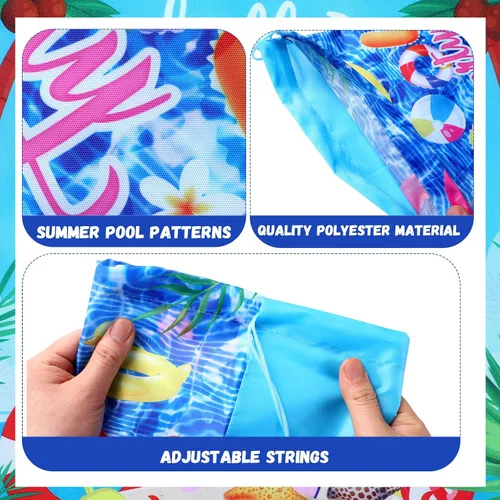 Vista 3 de Hosuly 24 bolsas de verano para fiesta en la piscina, bolsas con cordón, mochilas hawaianas, decoración de fiesta de piscina, bolsas de regalo