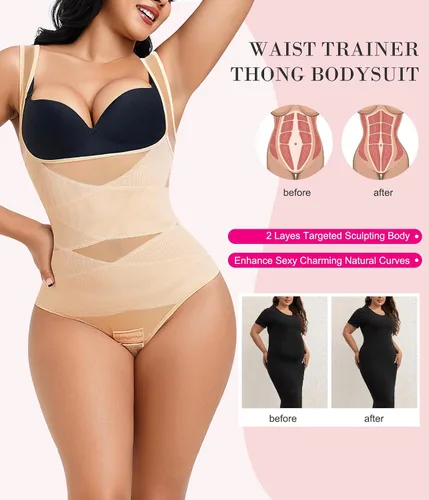 Vista 2 de Nebility Body moldeador de tanga para mujer, con control de abdomen, moldeador de cuerpo, faja, sin costuras, corsé para entrenamiento de cintura