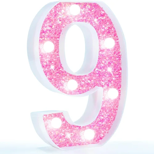 Vista 53 de Pooqla Luces de números de marquesina, números de luz rosa para niñas de 10.º cumpleaños, funciona con pilas, luz nocturna de número con purpurina