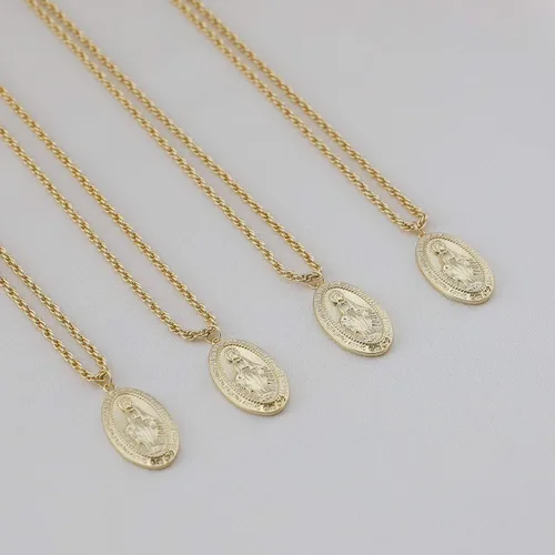 Vista 5 de Collar de oro de 18 quilates collar de medallón collar de moneda milagrosa para mujer collar religioso Metal