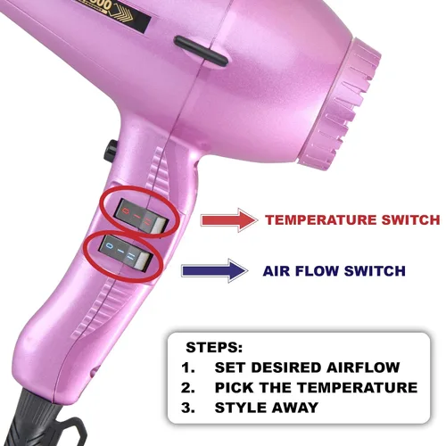 Vista 3 de Turbo Power TwinTurbo 3800 - Secador de pelo rosa de cerámica e iónico, respetuoso con el medio ambiente, + accesorio de soplado caliente M Hair