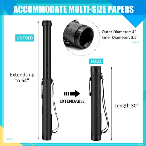 Vista 3 de Henoyso 1 Pcs Extendable Poster Tubes Bulk with Strap Blueprint Holder & Carrying Case for Maps, Documents, Artworks, Banners (XL)
