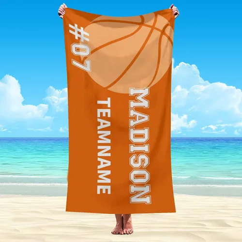 Vista 2 de Interestprint Toalla de piscina con nombre personalizado para niños, adultos y hombres, toalla de playa naranja personalizada con número