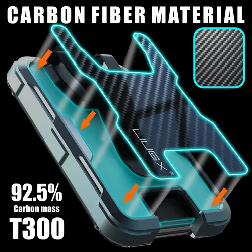 Vista 8 de LIUGX Portatarjetas de aluminio con caja de regalo, fibra de carbono, clip