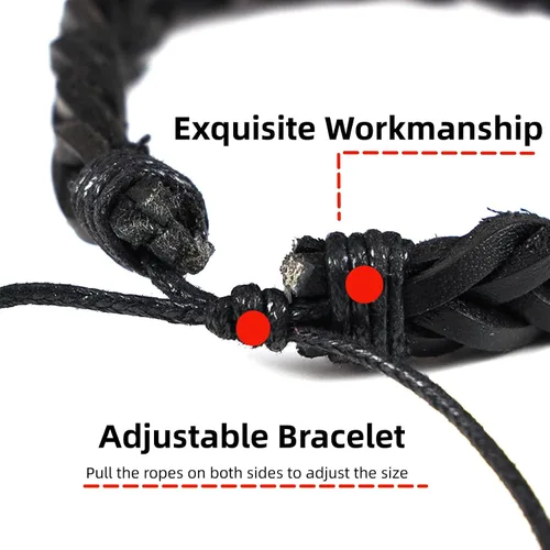 Vista 3 de MILAKOO Pulsera de cuero trenzado para hombres y mujeres, ajustable, color negro y marrón