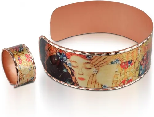 Vista 10 de Moreni Pulsera de cobre para mujer con caja de regalo de madera, regalo de joyería hecha a mano elegante y atemporal inspirado en el arte