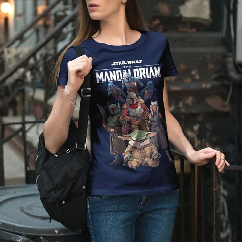 Vista 2 de STAR WARS Mandalorian Squad and Grogu - Camisa azul marino, talla M, Mando Squad Marina