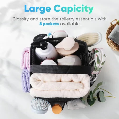 Vista 2 de Eudele – Neceser de malla para ducha portátil para artículos básicos de dormitorio universitario, bolsa de ducha grande con 8 bolsillos para playa