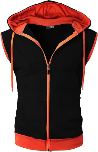 Vista 2 de H2H - Chaleco con capucha para hombre, estilo casual, ajustado, ligero, sin mangas y con cremallera
