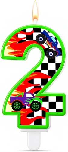 Vista 23 de MTLEE Number 1 Racing Car Themed Birthday Candle Race Car Cake Topper Rojo y cuadros