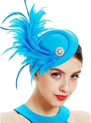 Vista 2 de Sombrero de plumas hecho a mano en una diadema y un clip de los años 20 para Derby Horse Race Brunch Party Cocktail Headwear