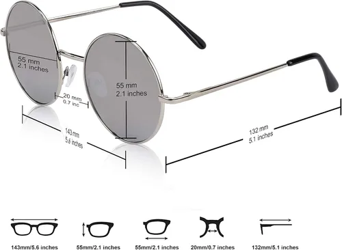 Vista 4 de SunnyPro Gafas de sol redondas Circle Retro Hippie Flat Mirrored Lens Gafas UV400