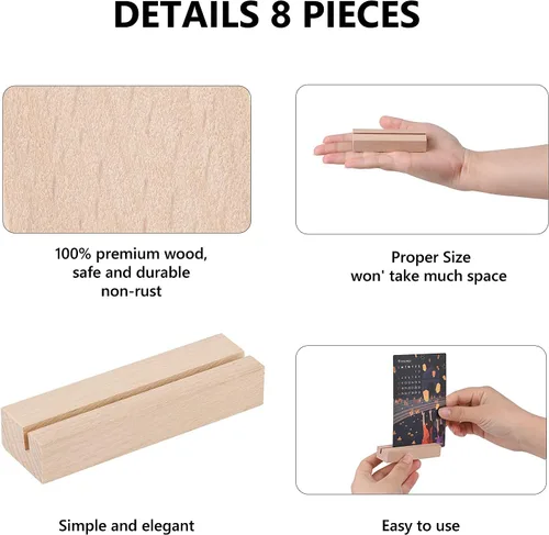 Vista 4 de 8 soportes de madera para tarjetas de lugar, soportes de números rústicos para decoración de mesa de fiesta de boda