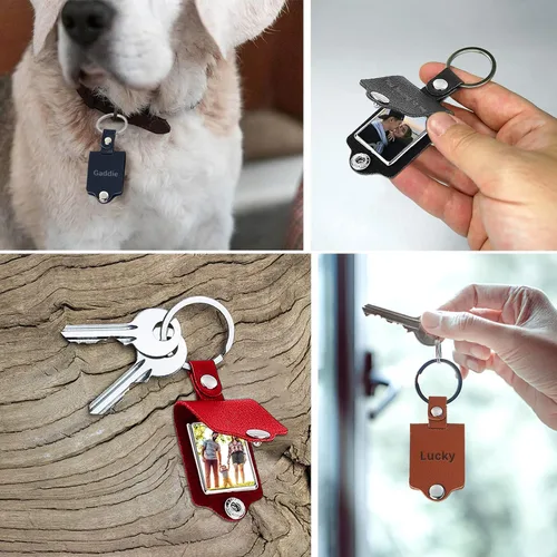 Vista 5 de Llavero de imagen personalizado con protección de cuero personalizado a todo color con fotos de texto personalizables para amantes de la familia