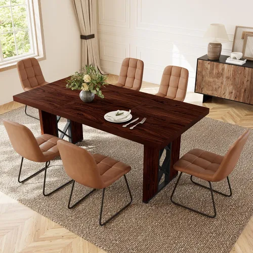 Vista 21 de HIPIHOM Mesa de comedor de granja de 70.8 pulgadas para 6 personas, mesa de cocina rectangular grande con patas resistentes, muebles de comedor