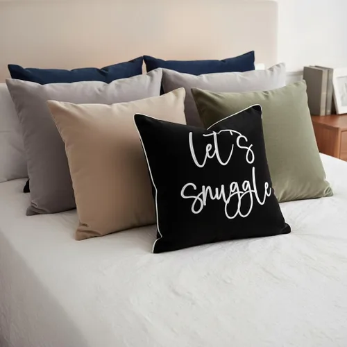 Vista 5 de Sunkifover Let's Snuggle - Funda de almohada decorativa, 18 x 18 pulgadas, algodón bordado en blanco y negro, funda de almohada para cama