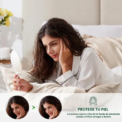 Vista 2 de Love's cabin Funda de almohada de satén para cabello y piel, similar a las fundas de almohada de seda, paquete de 2 fundas de almohada