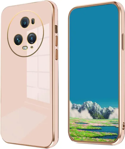 Vista 10 de Compatible con Honor Magic 5 Pro Funda de silicona rosa, chapado Honor Magic 5 Pro, funda delgada y suave a prueba de golpes (negro)