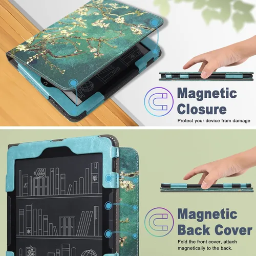 Vista 6 de Caweet Funda para Nook GlowLight 4 Plus de 7.8 pulgadas versión 2023, funda protectora plegable de piel sintética premium con ranura para tarjetas