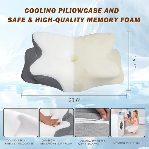 Vista 5 de Almohada cervical para el cuello para aliviar el dolor, almohadas ergonómicas de espuma viscoelástica para dormir, almohadas de apoyo para el cuello