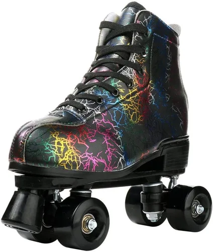 Vista 6 de Patines de ruedas para mujeres y hombres, zapatos altos de piel de vacuno, patines clásicos de doble fila, patines de cuatro ruedas para hombres