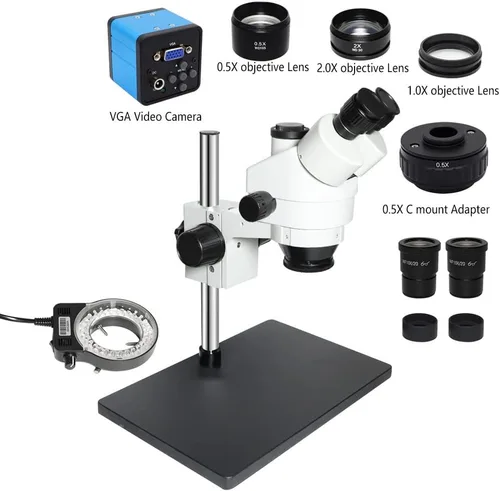 Vista 2 de Kit de accesorios para microscopio de 38 MP compatible con cámara de microscopio USB 3.5X-90X microscopio estéreo trinocular simulfocal para Soporte