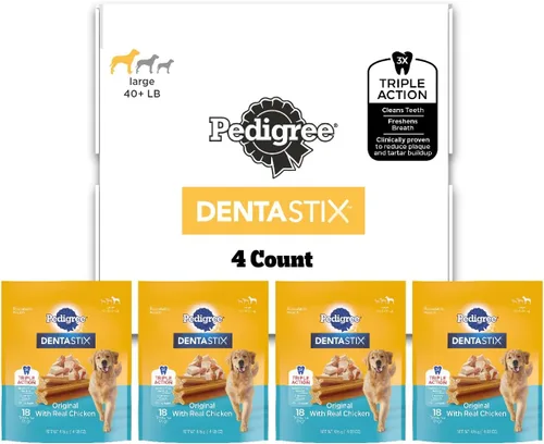 Vista 21 de Pedigree Dentastix - Golosinas para perros de raza grande, sabor a tocino, bolsa de 1.67 libras (32 golosinas) Triple action dental care, reduces