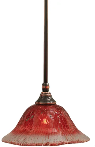Vista 101 de Toltec Lighting Tallo Colgado Mini colgante, acabado de cobre negro, 3.5" cuadrado humo burbuja vidrio