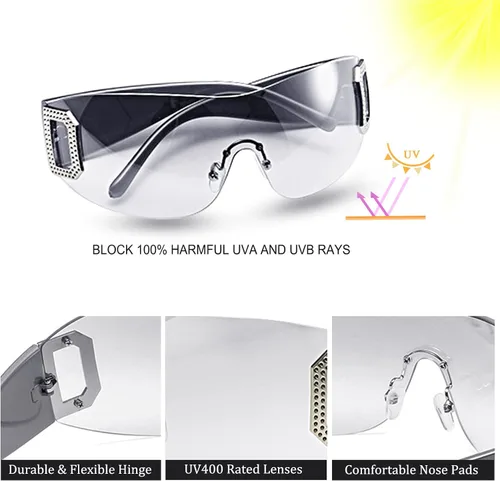 Vista 4 de Ibeauti Paquete de 24 gafas de sol Y2K Star sin montura envolventes futuristas ovaladas de una pieza para hombres y mujeres