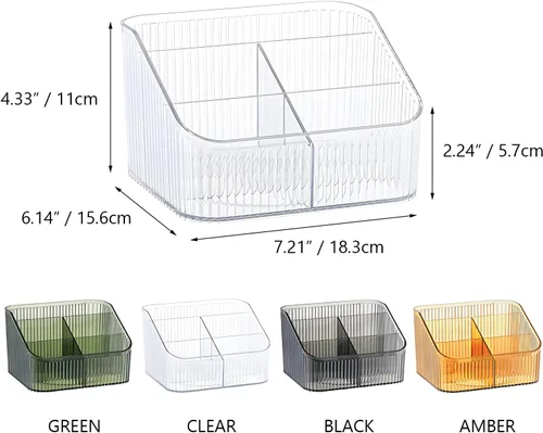 Vista 3 de Organizador de brochas de maquillaje ámbar para tocador, organizador de encimera de baño, 5 tazas, almacenamiento y exhibición de artículos