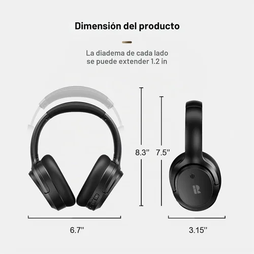 Vista 8 de Calmbee Auriculares híbridos con cancelación activa de ruido inalámbricos Negro