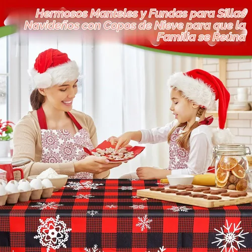 Vista 6 de Preboun Juego de 7 fundas para sillas de mantel de Navidad a cuadros