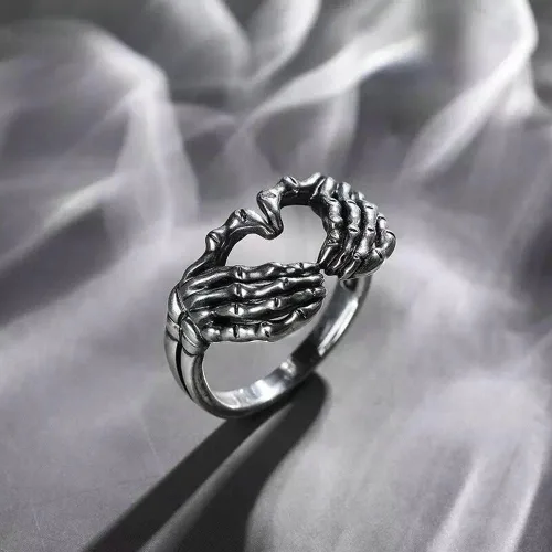Vista 5 de Anillo de corazón retro personalizado para hombres, mujeres, niñas, niños, gótico a juego para parejas, nudillos, cola de nudillos, anillos de dedo