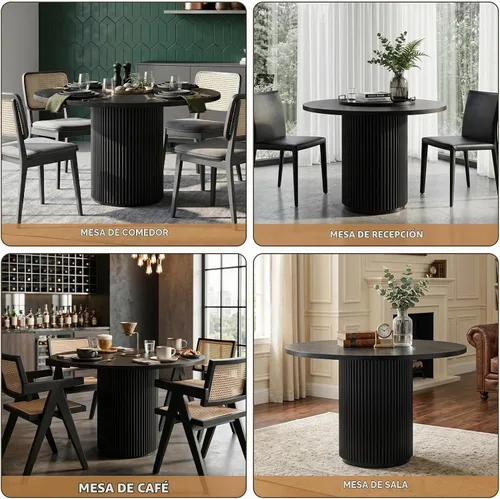 Vista 9 de Mesa de comedor redonda, 35 pulgadas, mesa de cocina moderna de granja Negro