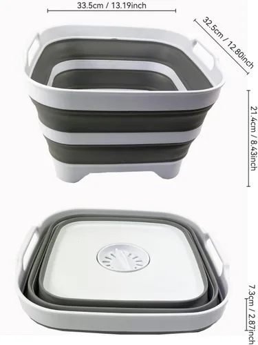 Vista 6 de SAMMART Tina de lavado de plástico plegable de 10 L (2.6 galones) con tapón de drenaje, bandeja plegable - Tina de lavado portátil / lavabo