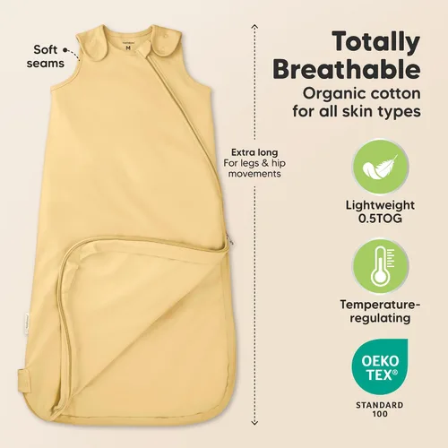 Vista 3 de Paquete de 2 sacos de dormir orgánicos para bebé, 100% algodón 0.5TOG (aguacate, 0-6 meses) Soft Breathable, Baby Wearable Blanket, Toddler