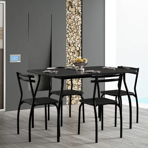 Vista 2 de GIANTEX Juego de mesa de comedor de 5 piezas para 4, mesa de cocina rectangular de 43 pulgadas y 4 sillas de comedor con patas curvas de metal