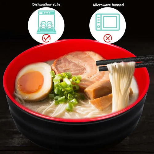 Vista 6 de meekoo Juego de 6 tazones de ramen de 41 onzas a granel asiático, chino, grande, japonés, fideos para ramen, cuenco Pho con tazones de inmersión