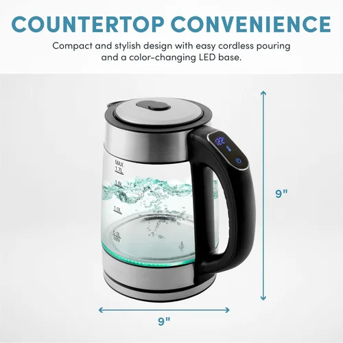 Vista 4 de AROMA® Hervidor de agua de vidrio digital profesional de 1.7L/7 tazas (AWK-170D)