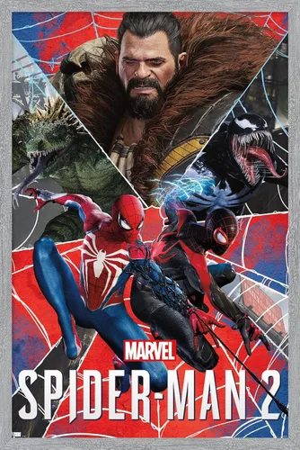 Vista 15 de Trends International Marvel's Spider-Man 2 - Póster de pared de grupo, 22.4 pulgadas de largo x 14.7 pulgadas, versión enmarcada de madera de granero