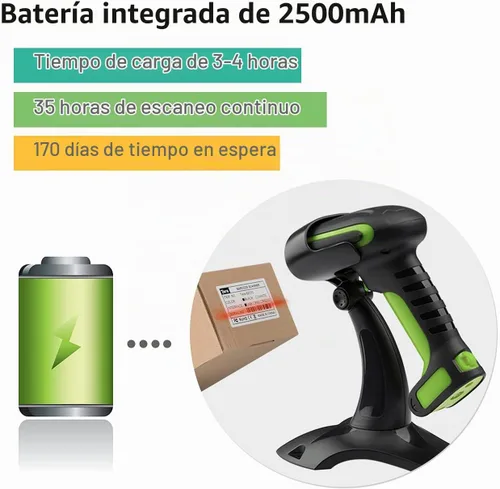 Vista 7 de Tera Escáner de código de barras inalámbrico con soporte: verde industrial 2D Pro Verde