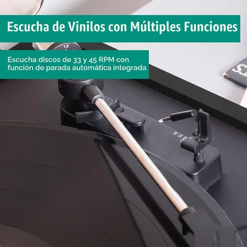 Vista 5 de Electrohome Montrose - Tocadiscos de vinilo de 2 velocidades, con lápiz óptico Audio-Technica, motor de control de velocidad, preamplificador