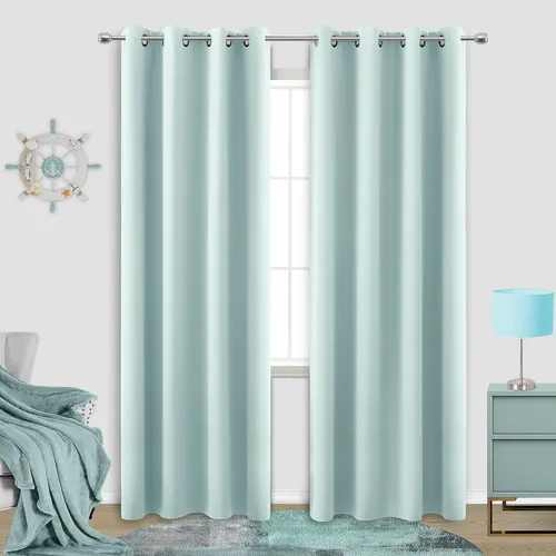 Vista 108 de KOUFALL Cortinas de Baño Aqua para Ventana, Juego de 2 Paneles Decoración Costera Cortinas Cortas Opacas para Ventana Pequeña de Cocina Puerta