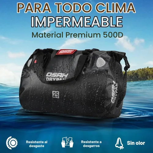 Vista 4 de Bolsa de lona impermeable – Bolsa seca para motocicleta con gran espacio de almacenamiento, bolsas de equipaje impermeables con bolsillo exterior