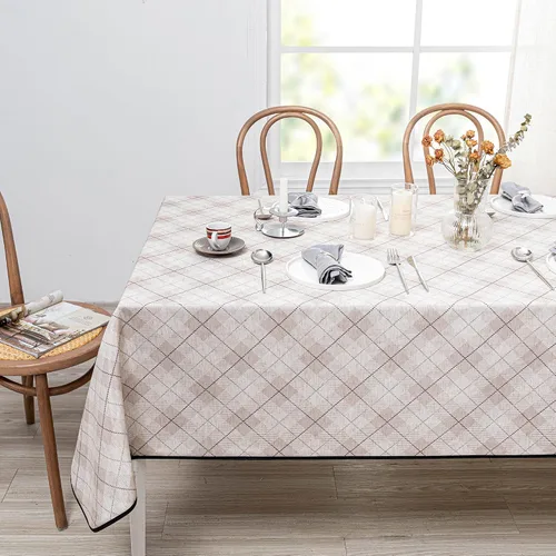 Vista 22 de MYSKY HOME - Mantel para mesa rectangular, impermeable, manteles de algodón suave para interior/exterior, mantel sin arrugas para mesa rectangular